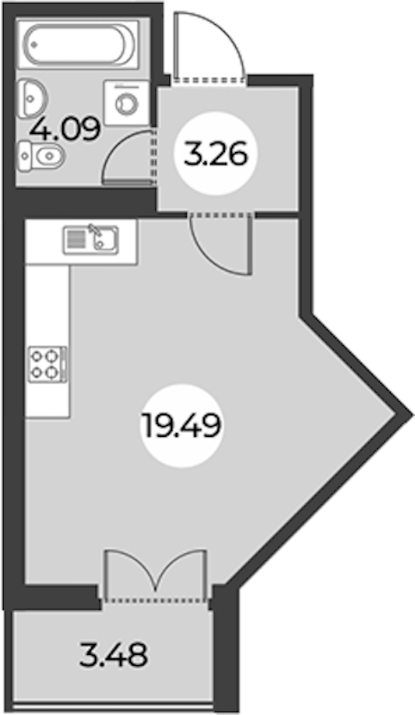 Квартира студия 28.58 м², 15/24 эт., ЖК «Огни Залива»
